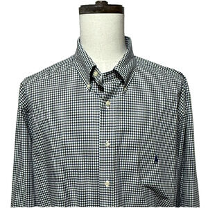 Ralph Lauren Shirt Mens 2XB Blue Green Colorful Gingham Plaid Stretch Preppy